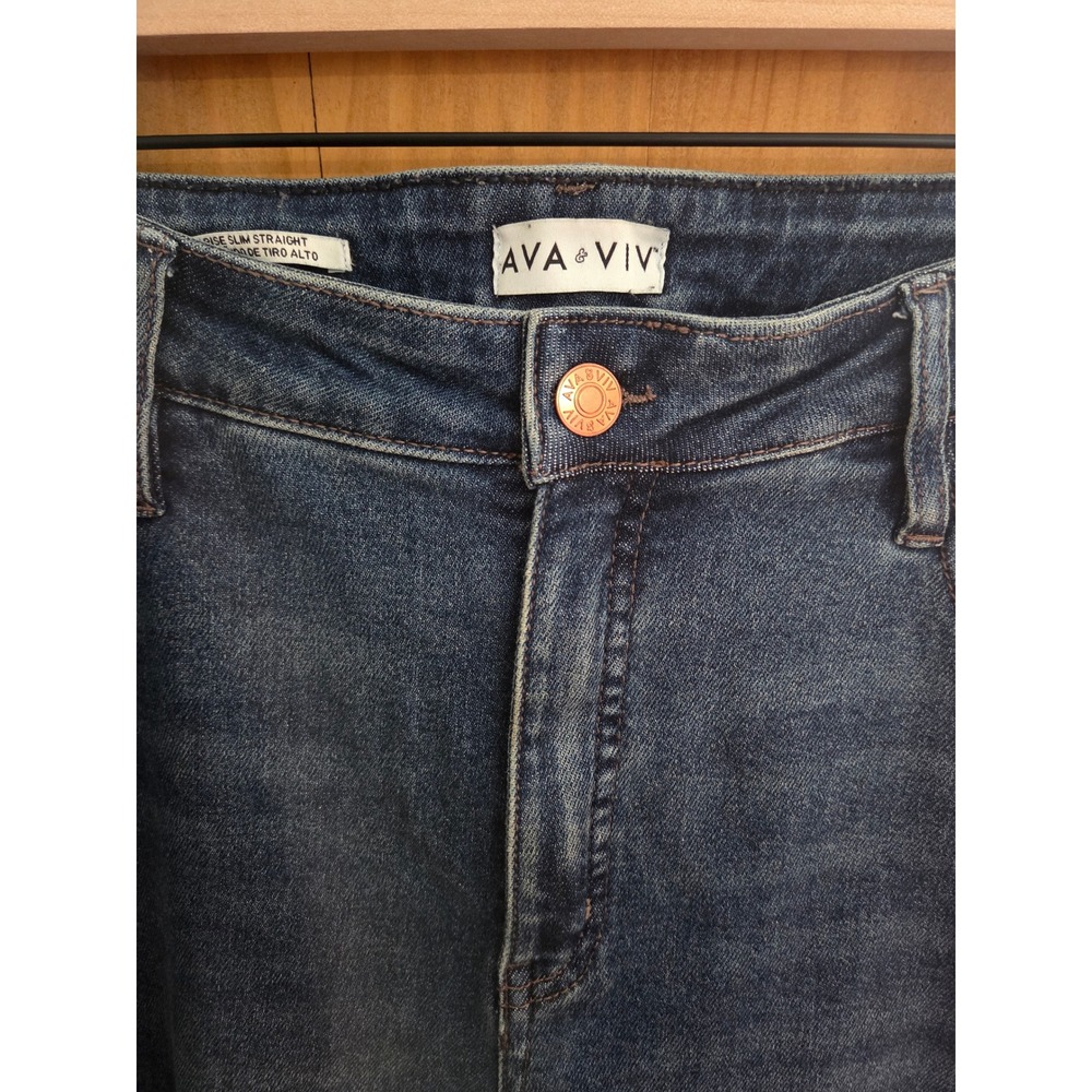 Ava & Viv High Rise Slim Straight Jeans Dark Wash Cropped Raw Hem Women's Sz 20